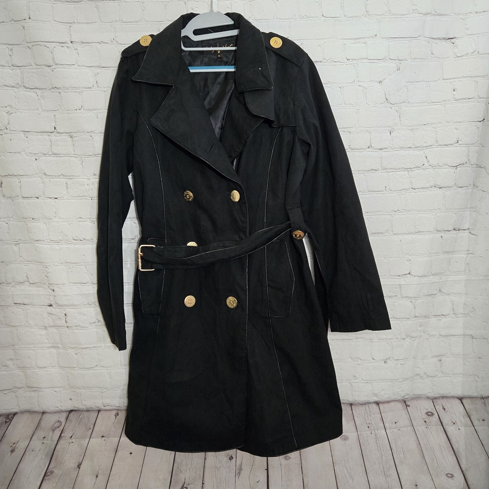 Baby Phat Black Double-Breasted Women's Trench Coat Sz Xl Vtg‎ Y2k